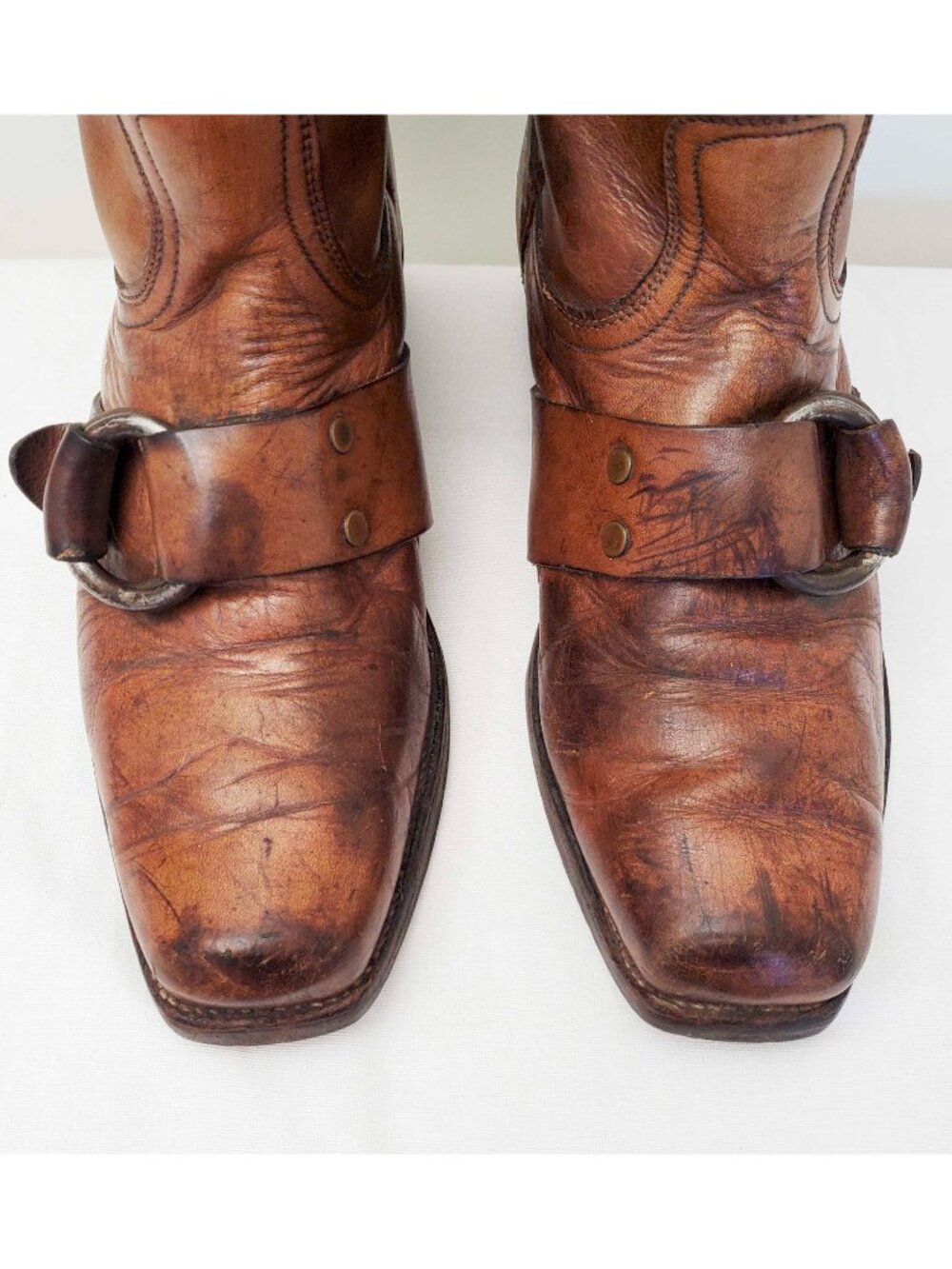 Vintage FRYE 1970's Black Label Brown Engineer Harness Boots Square Toe USA 12D - Picture 6 of 13